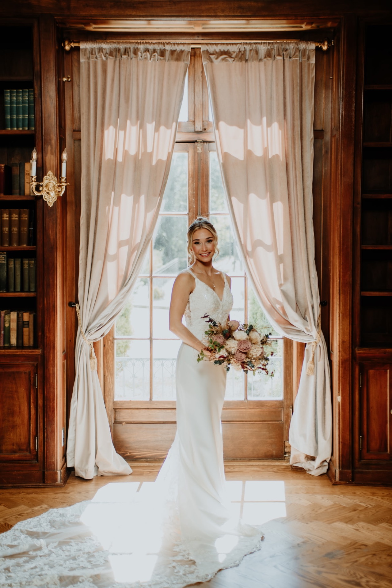 Bridal portrait in the historic library